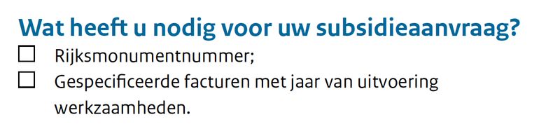 Teksten met keuzevakjes in het onderdeel Wat heeft u nodig voor uw subsidieaanvraag?